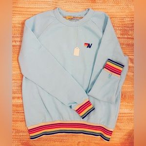 NWT AVIATOR NATION RAINBOW RIB CREW SWEATSHIRT - SKY